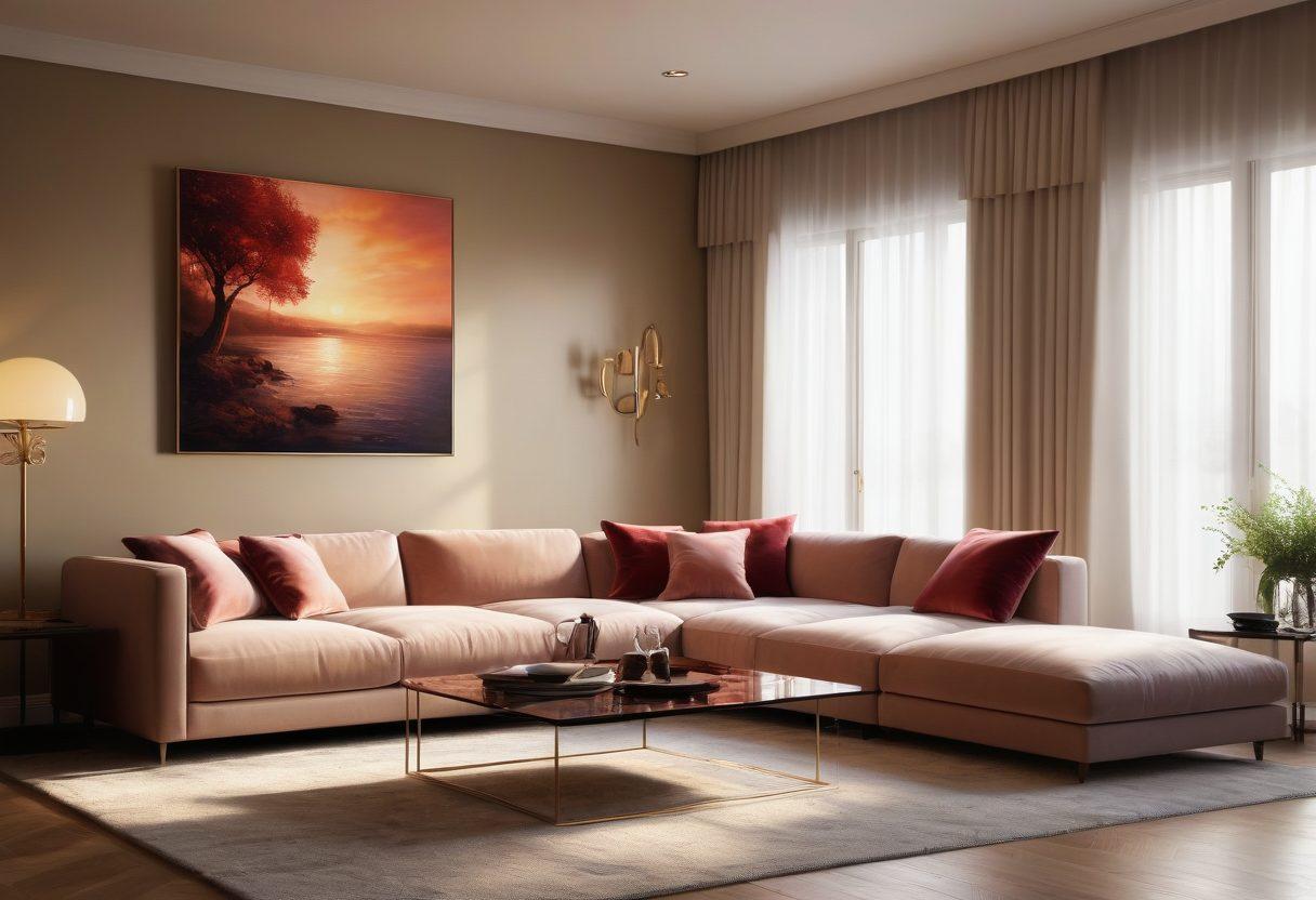 A luxurious, cozy living room setting with a plush couch, soft lighting, and a large screen displaying an enticing streaming interface. Include playful hints of sensuality with elegant fabrics draped around and a whimsical glass of wine on a side table. The atmosphere should evoke warmth, intimacy, and indulgence, inviting viewers to experience a shared moment of delight. super-realistic. intimate tones. cozy ambiance.